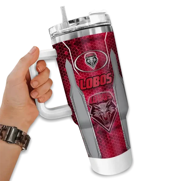 custom new mexico lobos hexagon armor red curved tumbler fashion forward.webp