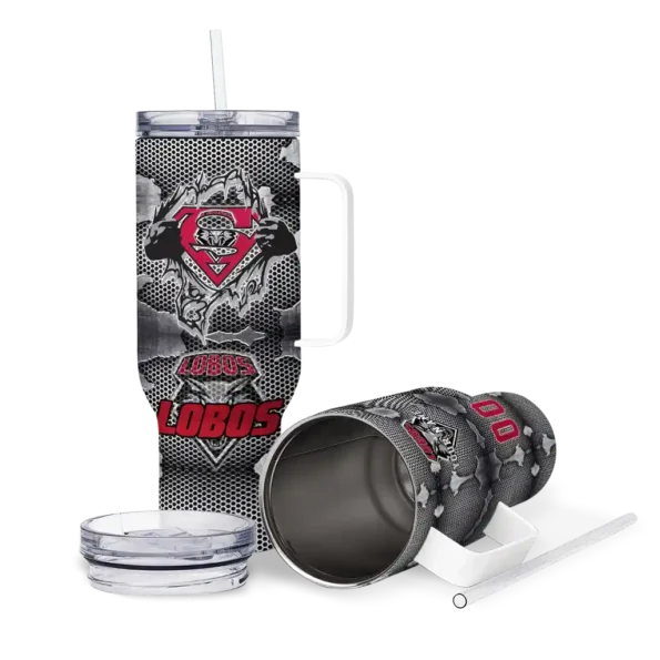 custom new mexico lobos superman shield red gray curved tumbler high quality.webp
