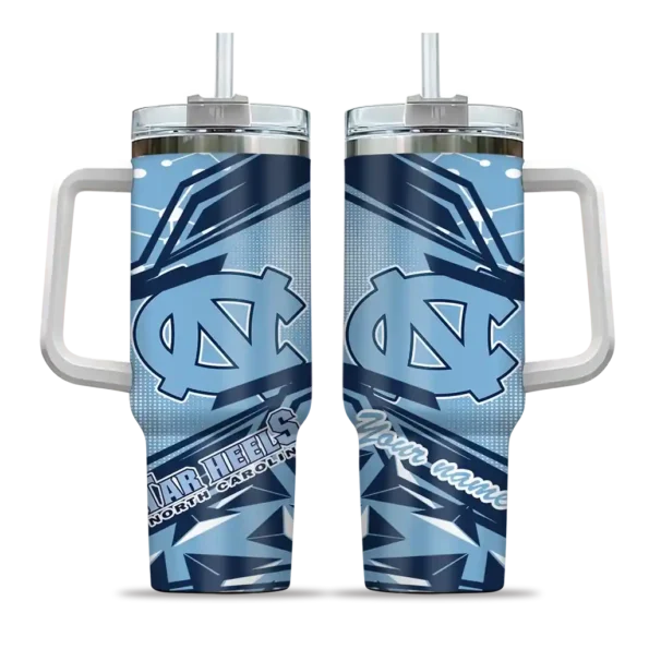 custom north carolina tar heels abstract paths light blue curved tumbler best selling
