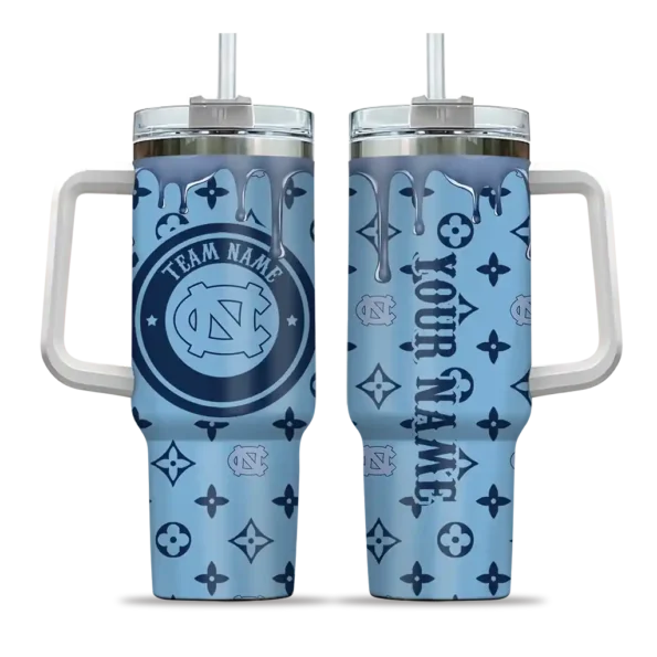 custom north carolina tar heels bullseye drips light blue curved tumbler best selling