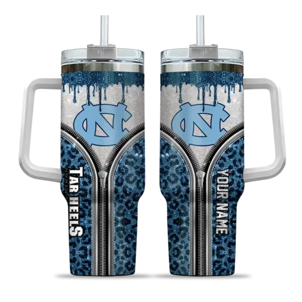 custom north carolina tar heels leopard zipper light blue curved tumbler best selling