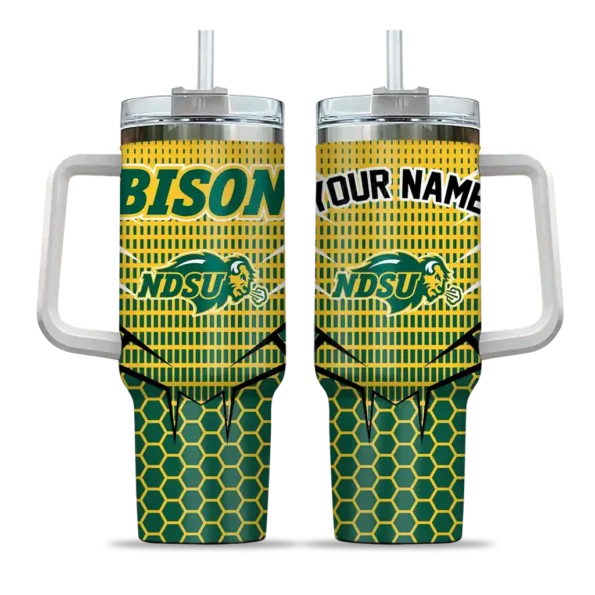 custom north dakota state bison hex texture green curved tumbler best selling