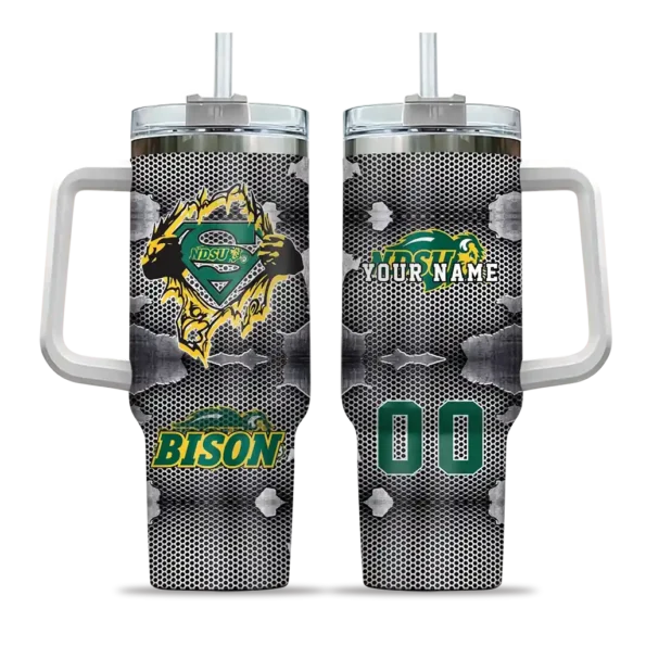 custom north dakota state bison superman shield green gray curved tumbler best selling