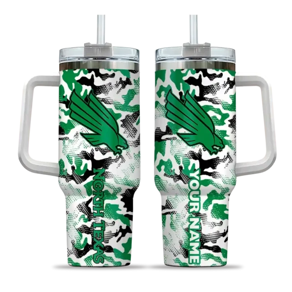 custom north texas mean green camo mashup green white curved tumbler best selling