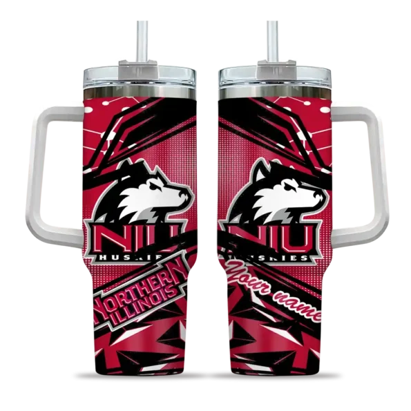 custom northern illinois huskies abstract paths red curved tumbler best selling.webp
