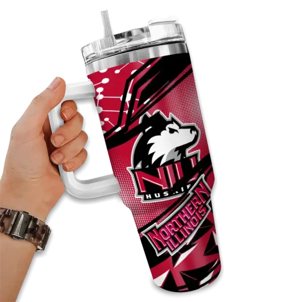 custom northern illinois huskies abstract paths red curved tumbler fashion forward.webp