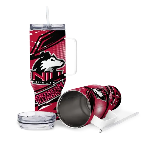 custom northern illinois huskies abstract paths red curved tumbler high quality.webp