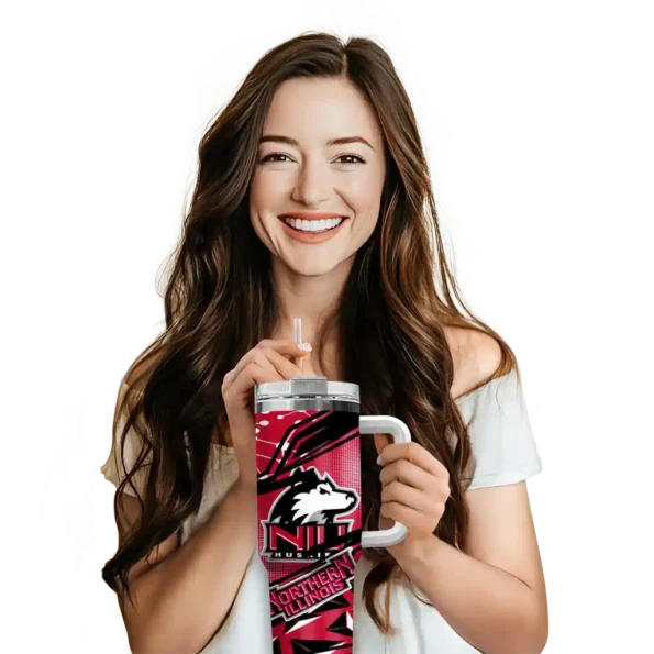 custom northern illinois huskies abstract paths red curved tumbler premium grade.webp