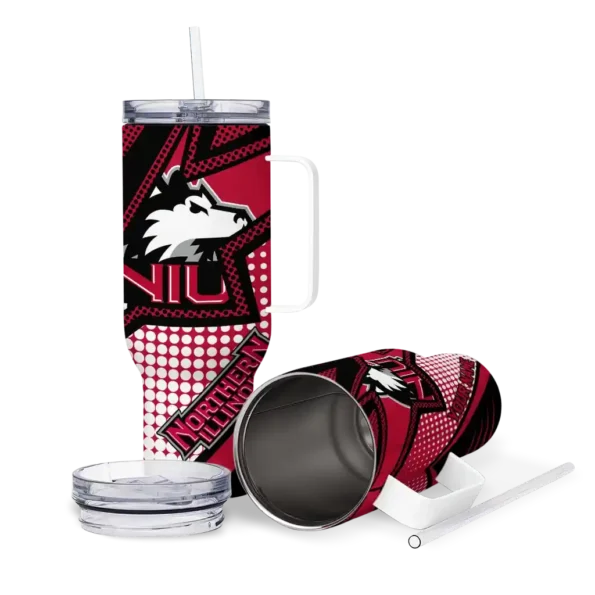 custom northern illinois huskies arrow burst red curved tumbler high quality.webp