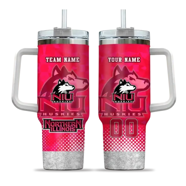 custom northern illinois huskies geometric prism red curved tumbler best selling.webp