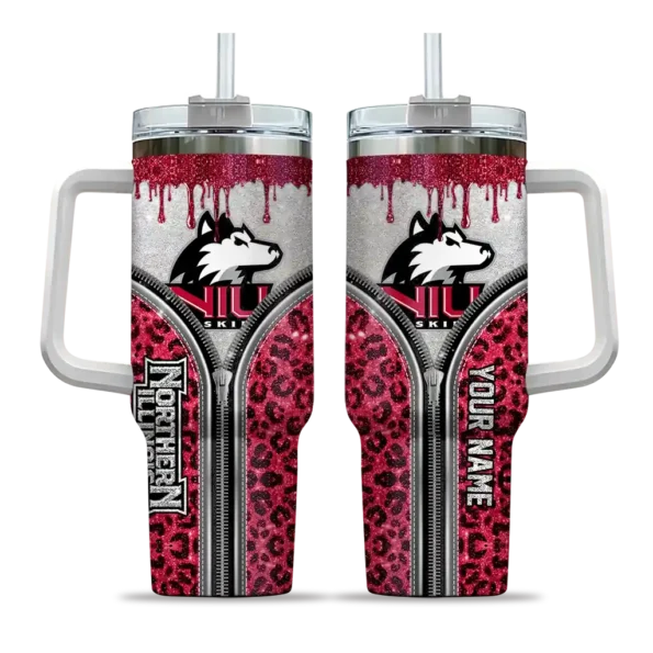 custom northern illinois huskies leopard zipper red curved tumbler best selling.webp