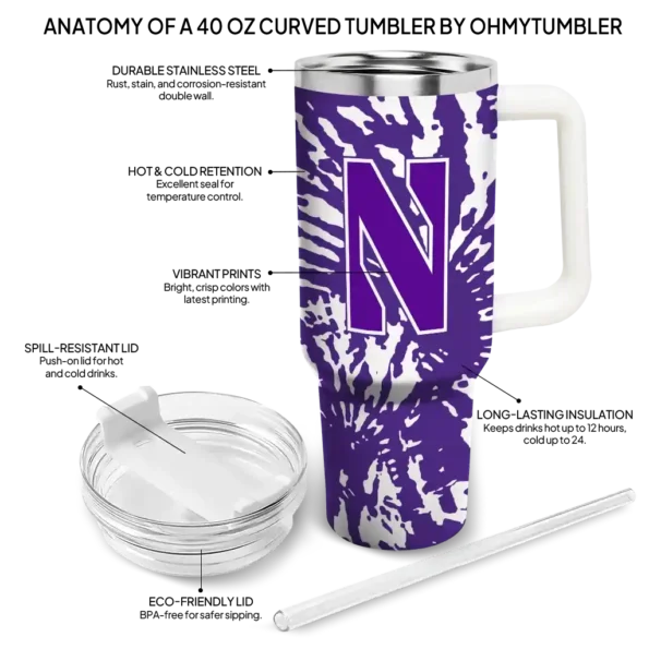 custom northwestern wildcats burst swirl purple curved tumbler new arrival.webp