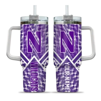 custom northwestern wildcats chevron angle purple curved tumbler best selling.webp