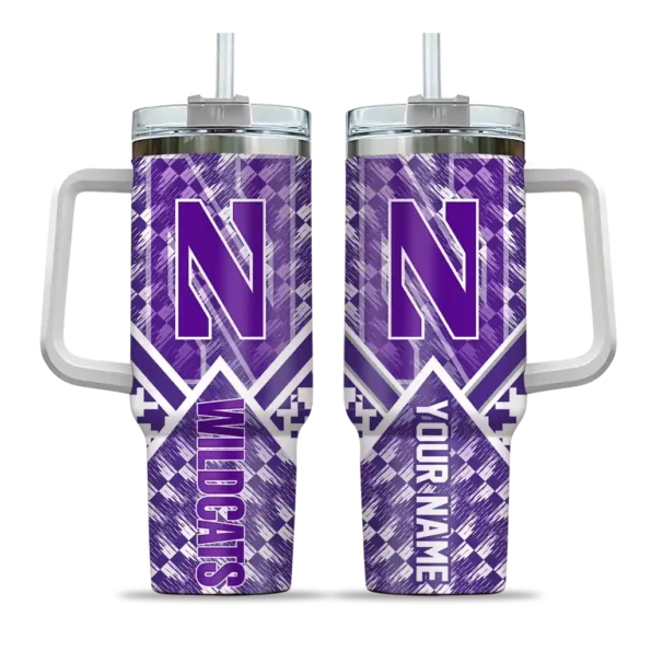 custom northwestern wildcats chevron angle purple curved tumbler best selling.webp