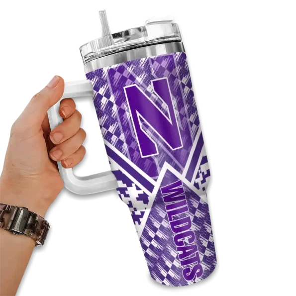 custom northwestern wildcats chevron angle purple curved tumbler fashion forward.webp