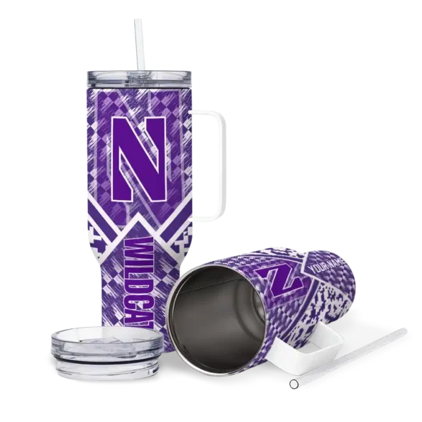 custom northwestern wildcats chevron angle purple curved tumbler high quality.webp