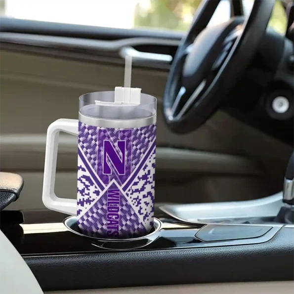 custom northwestern wildcats chevron angle purple curved tumbler trendy.webp