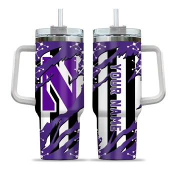 custom northwestern wildcats claw cut purple black curved tumbler best selling.webp