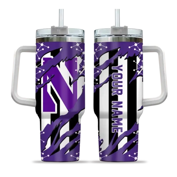 custom northwestern wildcats claw cut purple black curved tumbler best selling.webp