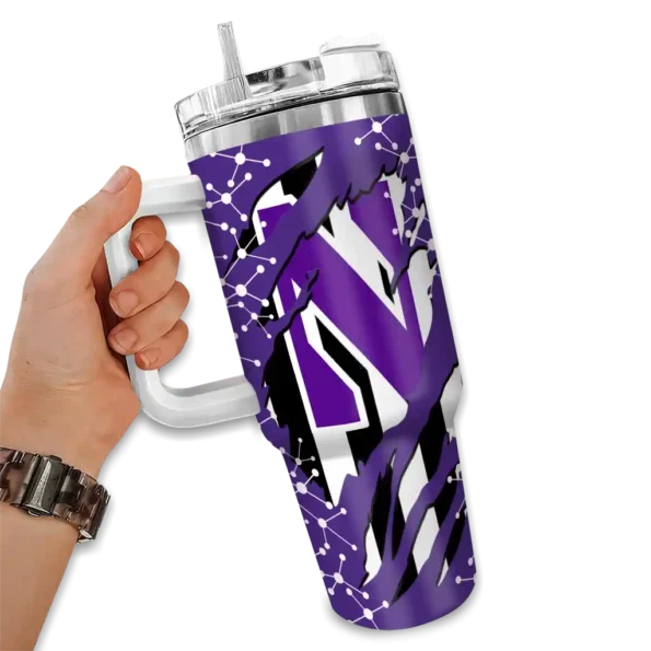 custom northwestern wildcats claw cut purple black curved tumbler fashion forward.webp