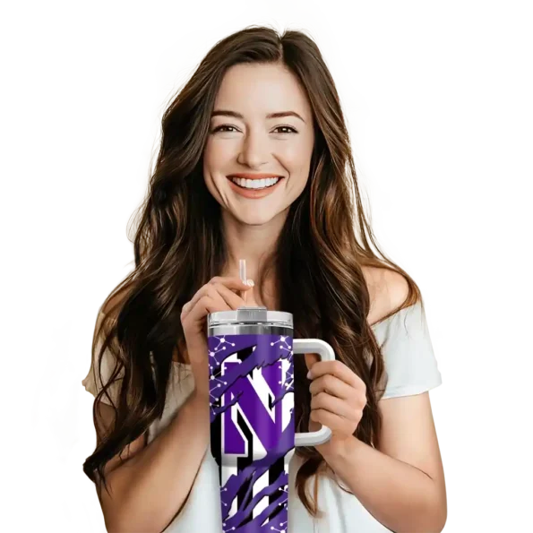 custom northwestern wildcats claw cut purple black curved tumbler premium grade.webp