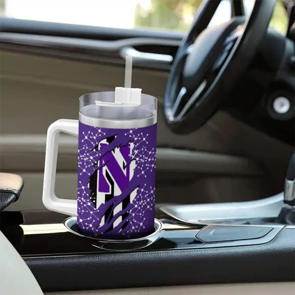 custom northwestern wildcats claw cut purple black curved tumbler trendy.webp