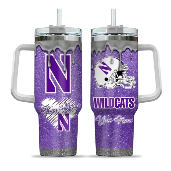 custom northwestern wildcats heart helmet motif purple curved tumbler best selling.webp