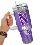 custom northwestern wildcats heart helmet motif purple curved tumbler best selling.webp