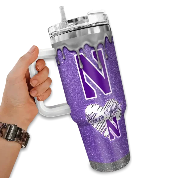 custom northwestern wildcats heart helmet motif purple curved tumbler fashion forward.webp