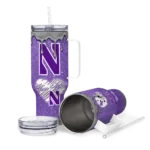 custom northwestern wildcats heart helmet motif purple curved tumbler best selling.webp