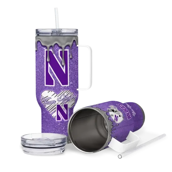 custom northwestern wildcats heart helmet motif purple curved tumbler high quality.webp
