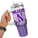 custom northwestern wildcats hex texture purple curved tumbler best selling.webp