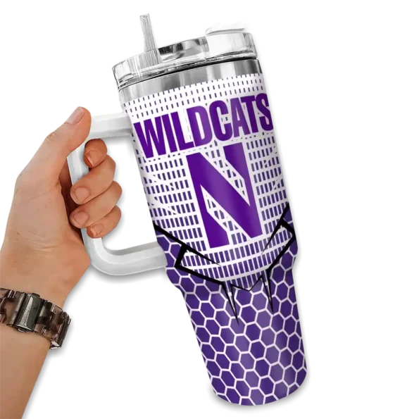 custom northwestern wildcats hex texture purple curved tumbler fashion forward.webp