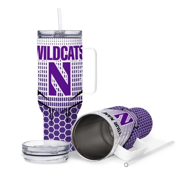 custom northwestern wildcats hex texture purple curved tumbler high quality.webp