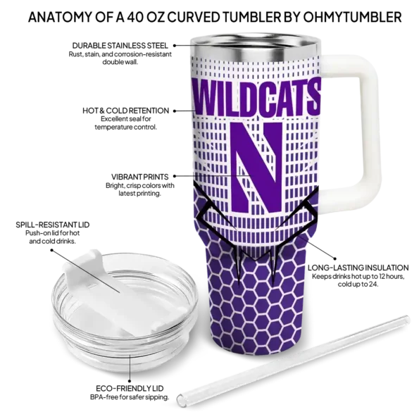 custom northwestern wildcats hex texture purple curved tumbler new arrival.webp