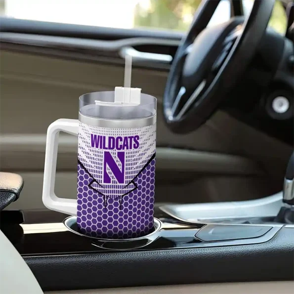 custom northwestern wildcats hex texture purple curved tumbler trendy.webp