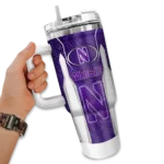 custom northwestern wildcats hexagon armor purple curved tumbler best selling.webp