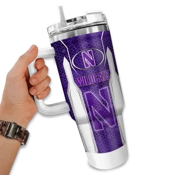 custom northwestern wildcats hexagon armor purple curved tumbler fashion forward.webp