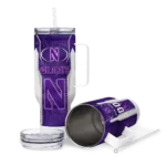 custom northwestern wildcats hexagon armor purple curved tumbler best selling.webp