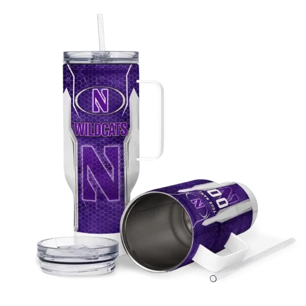 custom northwestern wildcats hexagon armor purple curved tumbler high quality.webp
