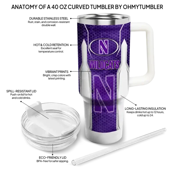 custom northwestern wildcats hexagon armor purple curved tumbler new arrival.webp