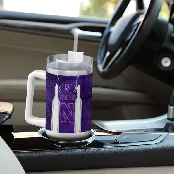 custom northwestern wildcats hexagon armor purple curved tumbler trendy.webp