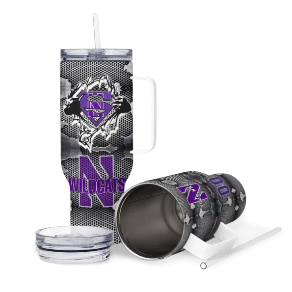 custom northwestern wildcats superman shield purple gray curved tumbler high quality.webp