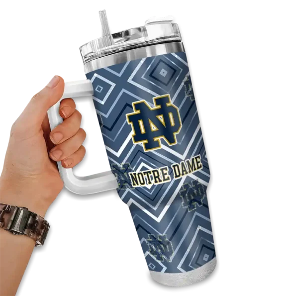 custom notre dame fighting irish bold diamonds navy curved tumbler fashion forward.webp