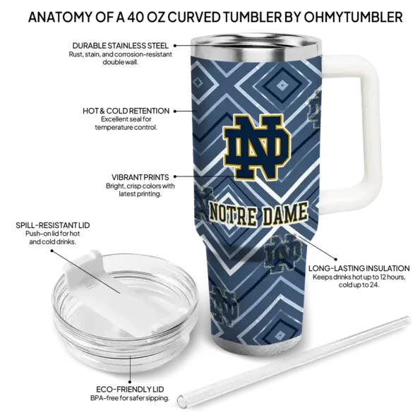 custom notre dame fighting irish bold diamonds navy curved tumbler new arrival.webp