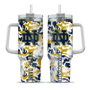 custom notre dame fighting irish camo mashup navy white curved tumbler best selling.webp
