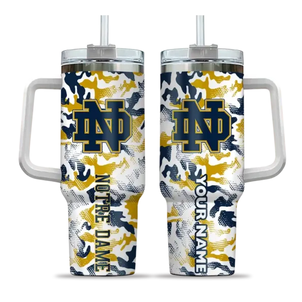 custom notre dame fighting irish camo mashup navy white curved tumbler best selling.webp