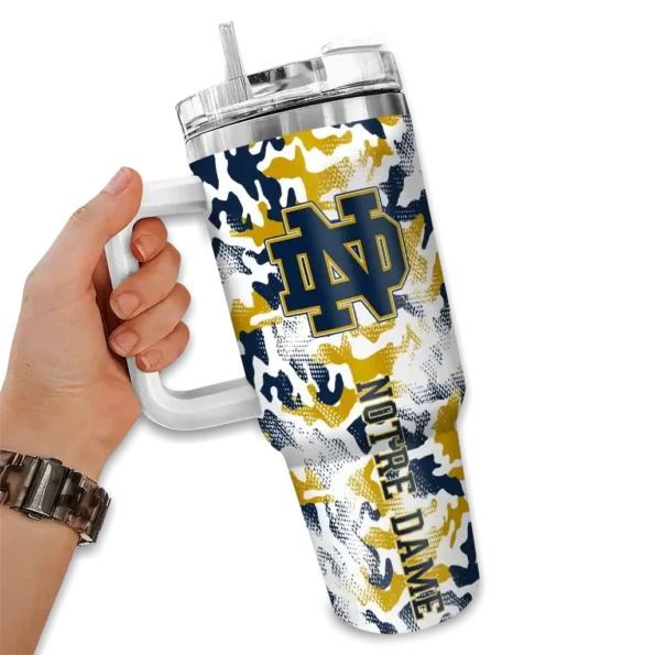 custom notre dame fighting irish camo mashup navy white curved tumbler fashion forward.webp