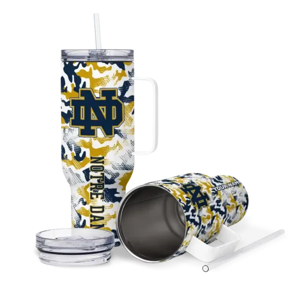 custom notre dame fighting irish camo mashup navy white curved tumbler high quality.webp