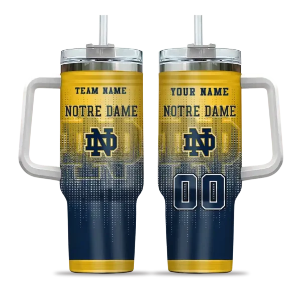 custom notre dame fighting irish gradient dots navy curved tumbler best selling.webp
